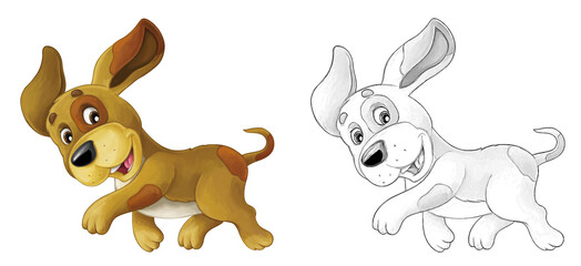 Cartoon sketch scene dog is jumping and looking - artistic style - illustration