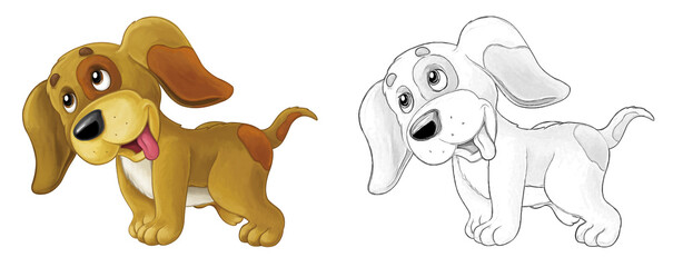 Cartoon sketch scene dog is jumping and looking - artistic style - illustration