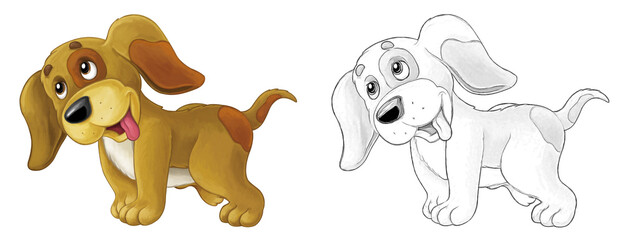 Cartoon sketch scene dog is jumping and looking - artistic style - illustration