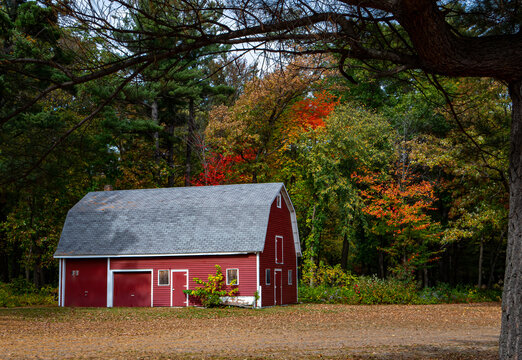 Little red barn under autumn colors