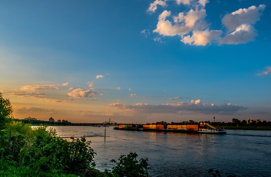 The river Rhine from Neus at sunset in Germany