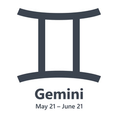 Vector black Gemini astrology zodiac sign. Flat design astronomy symbol.
