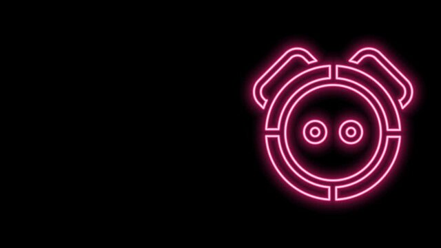 Glowing neon line Robot vacuum cleaner icon isolated on black background. Home smart appliance for automatic vacuuming, digital device for house cleaning. 4K Video motion graphic animation