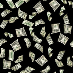 Fototapeta na wymiar Seamless money pattern. Dollar bill. Washington American cash. Usd money isolated on black background.