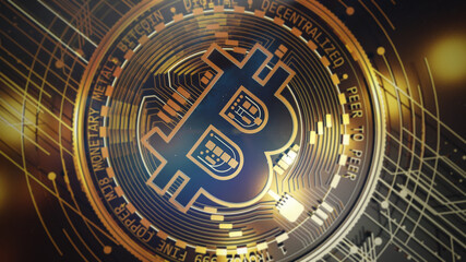 3D Rendering 4K Bitcoin Close Up