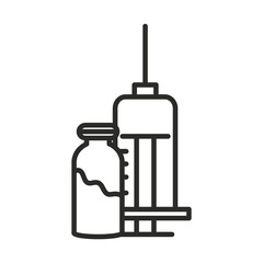 research science medical syringe and vaccine line icon