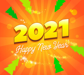 Happy New Year for banner design. Happy 2021 new year orange banner. Modern vector illustration. Shiny Christmas party background. Holiday decoration. Christmas banner.