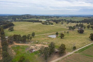 Aerial view of a vineyard in regional New South Wales in Australia