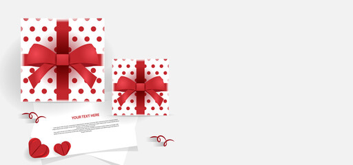 3d white gift boxing day with bows and sheet background