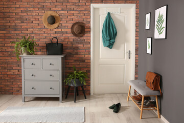 Modern hallway with stylish furniture. Interior design