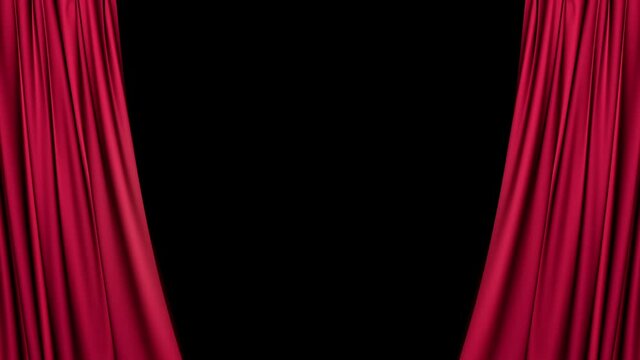3d red curtains opening, stage performance, isolated on black background, alpha channel included