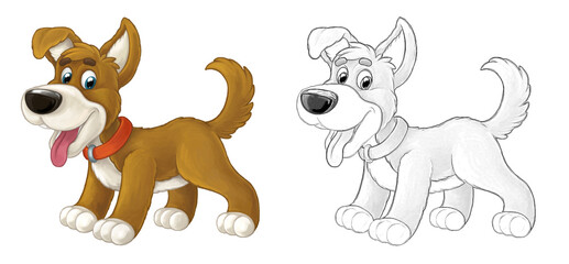 Obraz premium Cartoon sketch scene dog is jumping and looking - artistic style - illustration