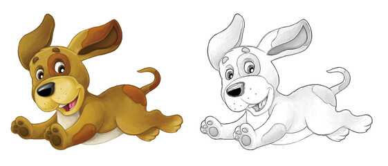 Cartoon sketch scene dog is jumping and looking - artistic style - illustration