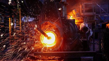 Iron pipe centrifugal pipe casting machine at the foundry