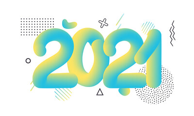 Fototapeta premium Vector Illustration 2021 HAPPY NEW YEAR hand drawn round geometric text lettering. Typography poster, banner, greeting card, print, template for Merry Christmas and chinese Year of the Ox celebration