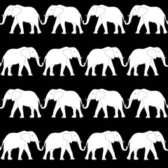 White elephant seamless pattern. Animal on black pattern for fabric print, for print, for print