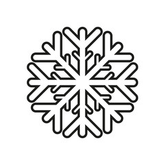 Snowflake icon. Black contour silhouette. Linear drawing. Vector flat graphic illustration. The isolated object on a white background. Isolate.