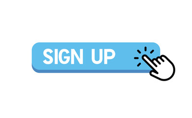 Sign up button with hand clicking icon.