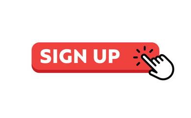 Sign up button with hand clicking icon.