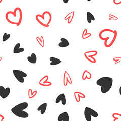 Heart doodles texture. Hand drawn valentine's day pattern. Hearts background.