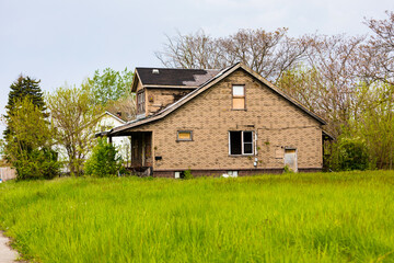 Abandoned Home in Detroit, Michigan. This is a deserted building in a bad part of town. Detroit, Michigan, USA.