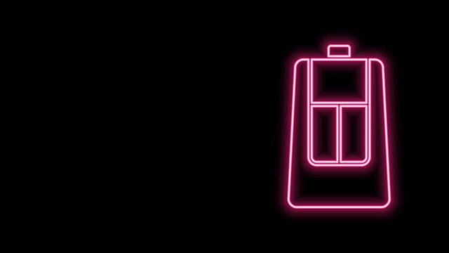 Glowing neon line Car key with remote icon isolated on black background. Car key and alarm system. 4K Video motion graphic animation