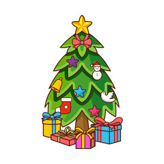 Christmas tree with gift boxes illustration