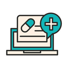 vaccine research science laptop medical discovery line and fill icon