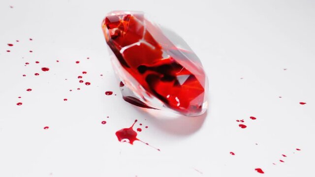Huge Blood Splattered Diamond At Crime Scene. Killing For Jewerly, Crime Background