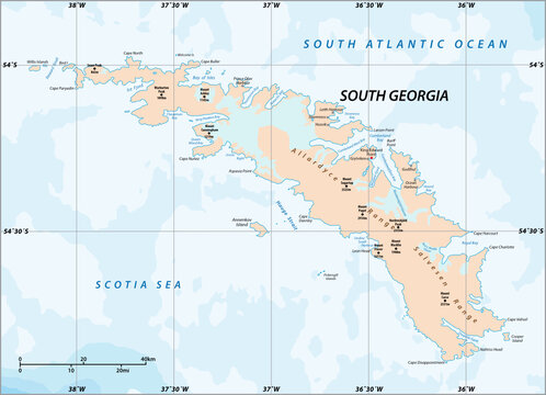 South Georgia Island Map, United Kingdom