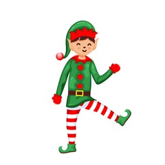 Cute and happy looking Christmas elf. Vector illustration of little elf on white background.