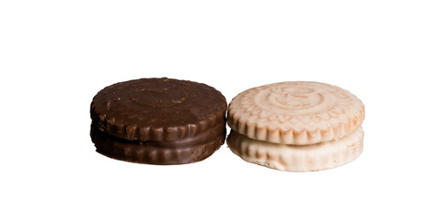 chocolate covered cookies on white isolated background