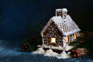 Homemade christmas gingerbread house.