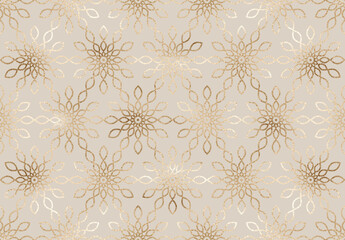 Geometric gold glitter decoration flower seamless pattern.