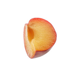 Slice of ripe plum isolated on white