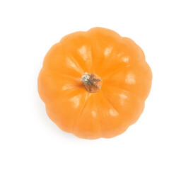 Beautiful ripe orange pumpkin isolated on white, top view