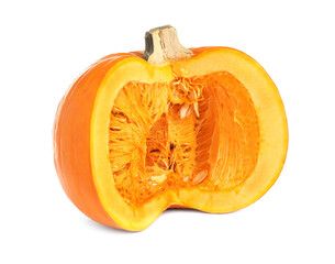 Cut ripe orange pumpkin isolated on white