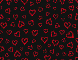Fototapeta na wymiar Red hearts on a grey background. Seamless pattern. Vector illustration. 