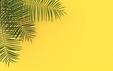 Tropical palm leaves background. Summer tropical leaf. Exotic hawaiian jungle, summertime party design for trendy poster, flyer, banner, card, cover, brochure. 3d render.