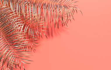 Tropical palm leaves background. Summer tropical leaf. Exotic hawaiian jungle, summertime party design for trendy poster, flyer, banner, card, cover, brochure. 3d render.