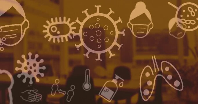 Coronavirus concept icons against empty office