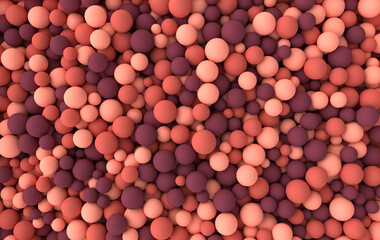 Colorful balls abstract wallpaper and background. Pattern design for trendy poster, flyer, banner, card, cover, brochure. Plastic bubbles, gum, pastel pink spheres. 3d render
