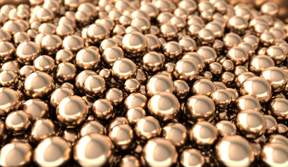 Colorful balls abstract wallpaper and background. Pattern design for trendy poster, flyer, banner, card, cover, brochure. Metallic bubbles,  gold spheres. 3d render