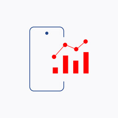 Phone with chart line vector icon. Device vector symbol. Success statistic icons set for web design. Modern flat smart phone schedule  icon for app design. Device analytics minimal flat linear icons