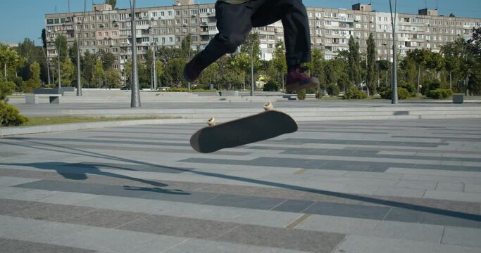 Amazing kickflip performed by a skater boy, sports, 4k