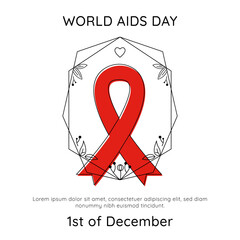 World aids hiv day poster design template vector with unique rustic flower frame decoration