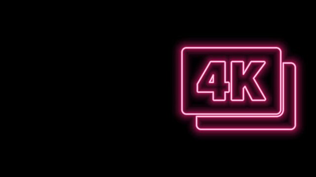 Glowing neon line 4k Ultra HD icon isolated on black background. 4K Video motion graphic animation