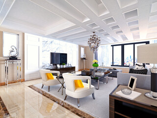 3d render of modern home interior, living room