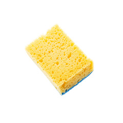 yellow washing sponge isolated on a white background. studio shot. cleaning and washing concept