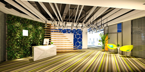 3d render of luxury hotel reception